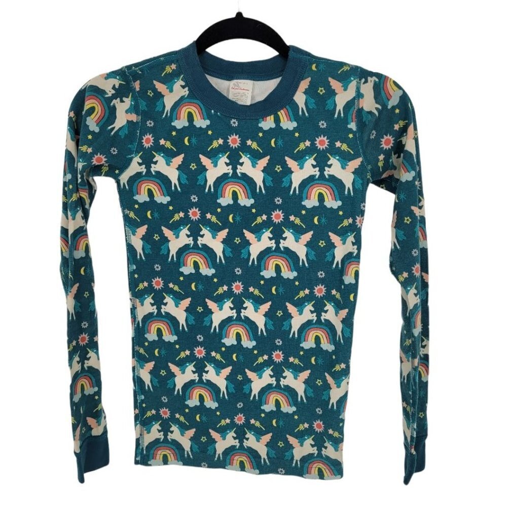 Hanna andersson girls 160 CM US 14 organic cotton blue unicorn rainbow pj top